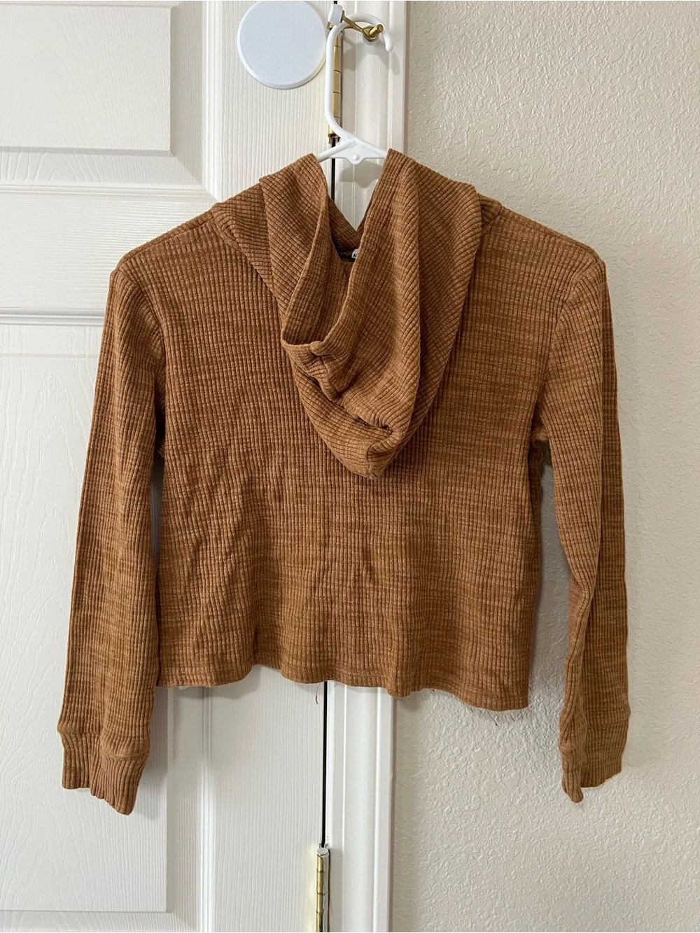 Old Navy Girls L 10-12 Brown Ribbed Plush Twist Front Cropped Hoodie
